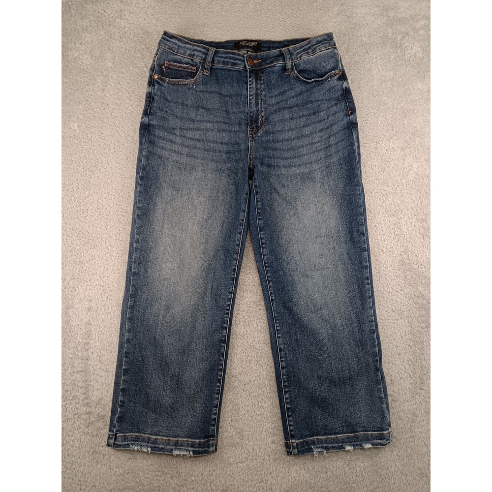 Judy Blue Jeans Womens 13 (31x24.5) Blue Wide Leg Distressed Hem Stretch Denim
